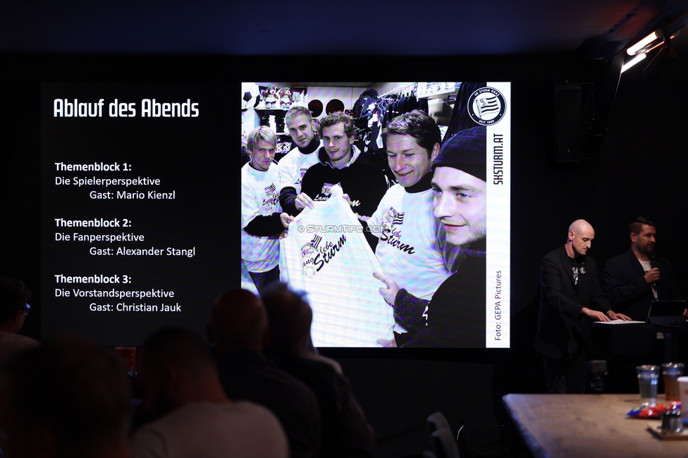 4. Sturmhistorischer Themenabend
4. Sturmhistorischer Themenabend - 20 Jahre Zwangsausgleich, Sportsbar - Das Eggenberg, Graz, 02.10.2026.

Foto zeigt Benjamin Sikora (Moderator) und Patrick Weissenbacher (Moderator)
